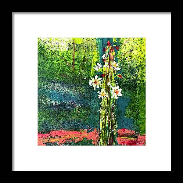 Saguaro Framed Print featuring the painting Wild Thing-Cactus Flowers by Cheryl Prather