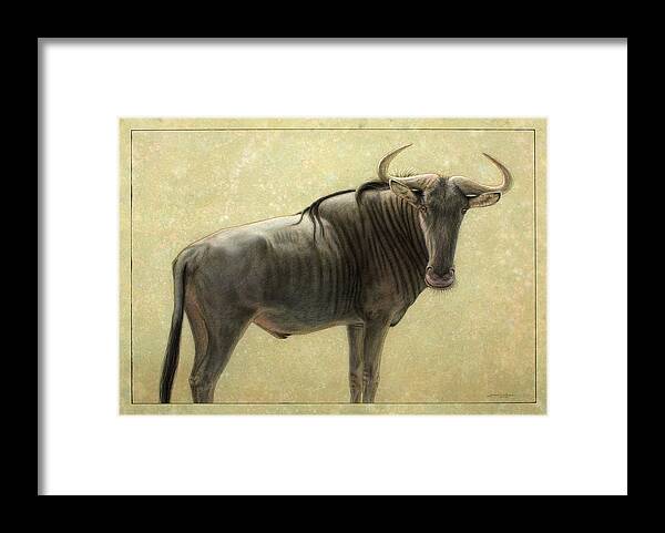Wildebeest Framed Print featuring the painting Wildebeest by James W Johnson