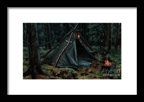 Nagualero Framed Print featuring the painting Bushcraft Wilderness Painting N48 by Ric Nagualero