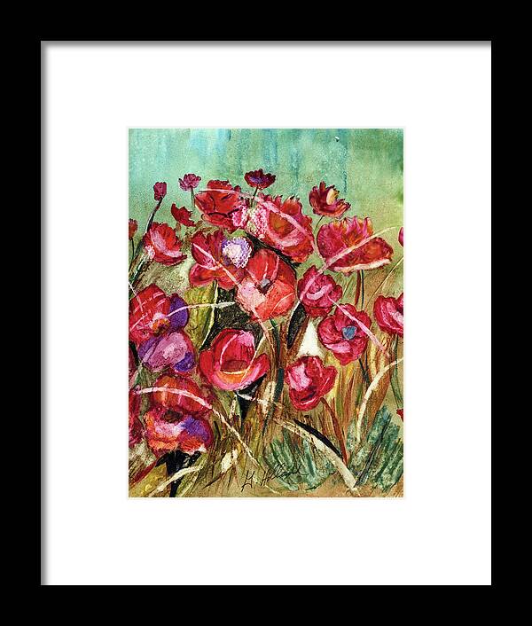  Red Framed Print featuring the painting Red poppies in he wind by Genevieve Holland