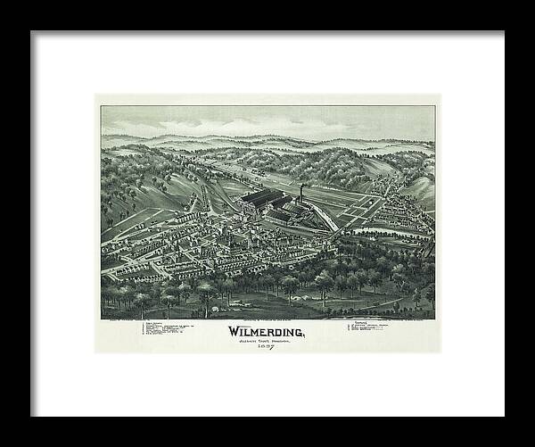 Wilmerding Framed Print featuring the photograph Wilmerding Pennsylvania Vintage Map Birds Eye View 1897 by Carol Japp