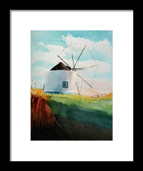Windmill Framed Print featuring the painting Windmill Odeceixe by Sandie Croft