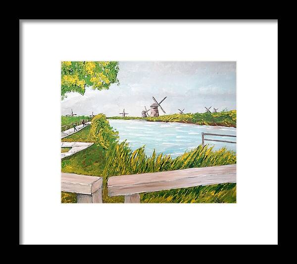 Windmill Framed Print featuring the painting Windmills On A Cloudy Day by Irving Starr