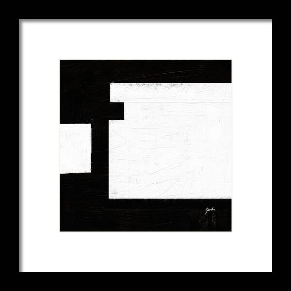 Abstract Framed Print featuring the painting Windows - Black And White Minimalist Geometric Painting by iAbstractArt