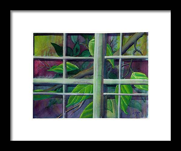 Leaves Framed Print featuring the painting WindowView by Tammy Nara