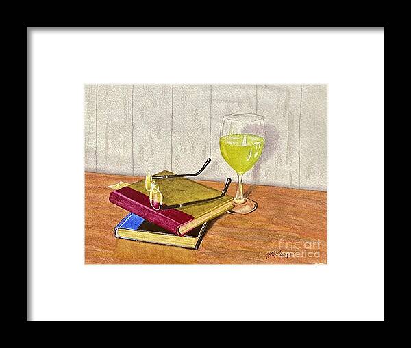 White Wine Framed Print featuring the painting Wine and a Good Book by Joseph Burger