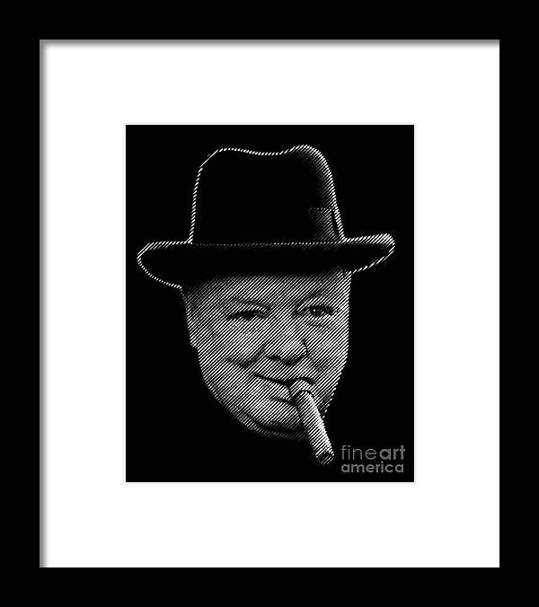 Churchill Framed Print featuring the digital art Winston Churchill smoking cigar by Cu Biz