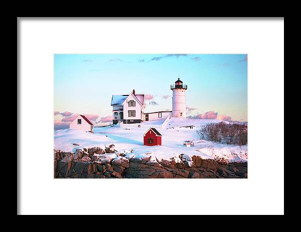 Nubble Framed Print featuring the photograph Winter at Nubble by Eric Gendron