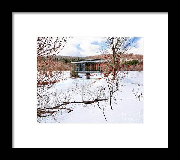 Railroad Framed Print featuring the photograph Winter at the Railroad Covered Bridge by Steve Brown