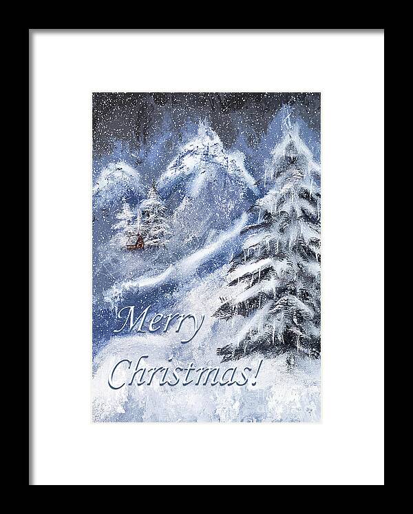 Christmas Framed Print featuring the digital art Winter Cabin Merry Christmas by Lois Bryan