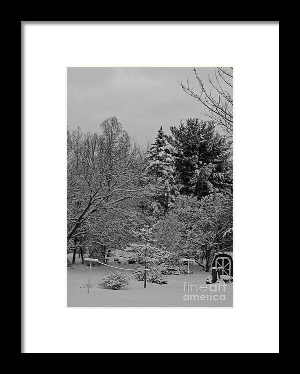Landscape Photography Framed Print featuring the photograph Winter Clothesline - Black and White by Frank J Casella