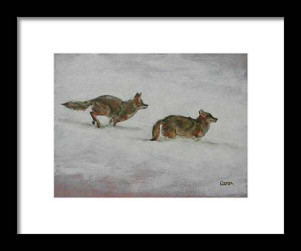 Oil Painting Framed Print featuring the painting Winter coyotes by Todd Cooper
