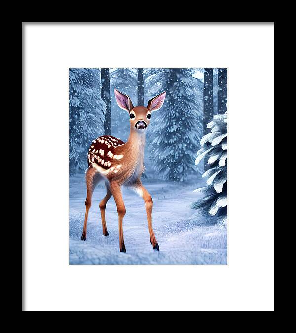 Fawn Framed Print featuring the painting Winter Fawn by Bob Orsillo