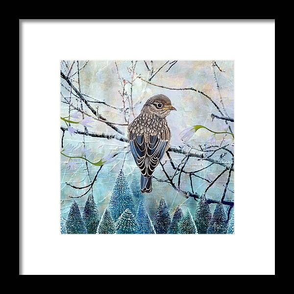 Bluebird Framed Print featuring the painting Winter Glow by Angeles M Pomata