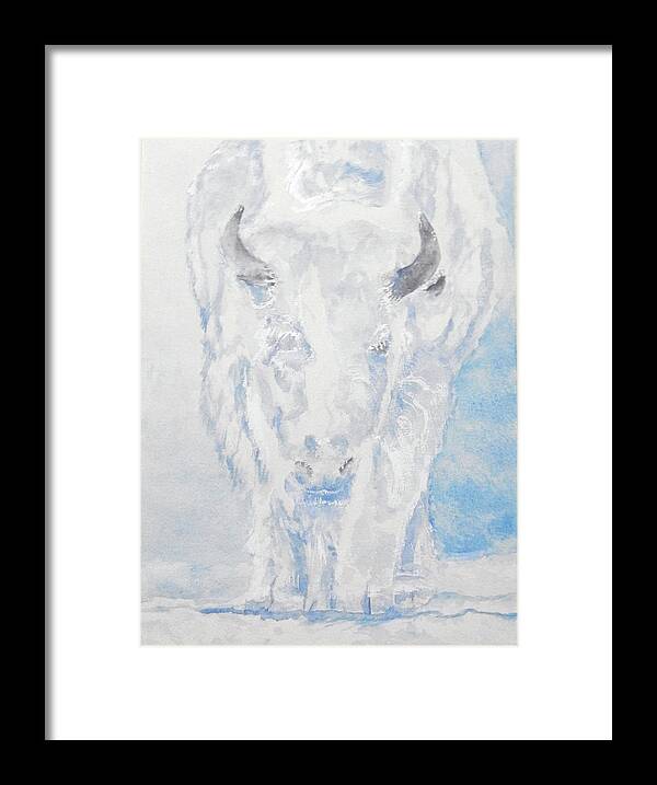 Buffalo Framed Print featuring the painting Winter Guardian by Barbara F Johnson