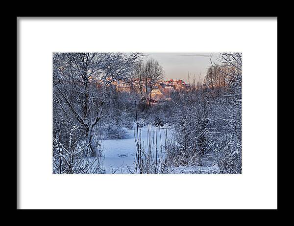 Warsaw Framed Print featuring the photograph Winter Morning Riverside In Warsaw by Artur Bogacki