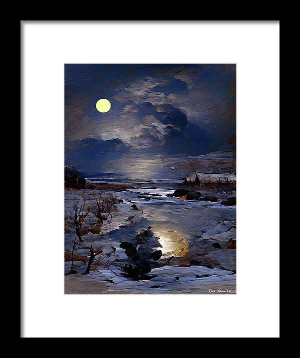  Framed Print featuring the digital art Winter Night Reflection by Rein Nomm