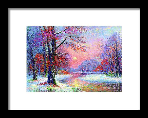 Tree Framed Print featuring the painting Winter Nightfall, Snow Scene by Jane Small