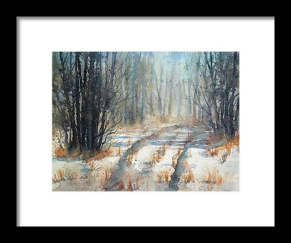 Winter Framed Print featuring the painting Winter Road by Rebecca Davis