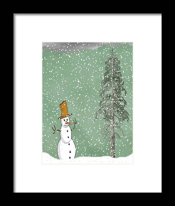 Snowman Framed Print featuring the mixed media Winter Scene With Snowman 5 by David Dehner