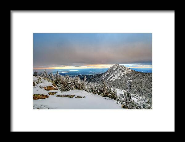 52 With A View Framed Print featuring the photograph Winter Sky Over Mount Chocorua by Jeff Sinon