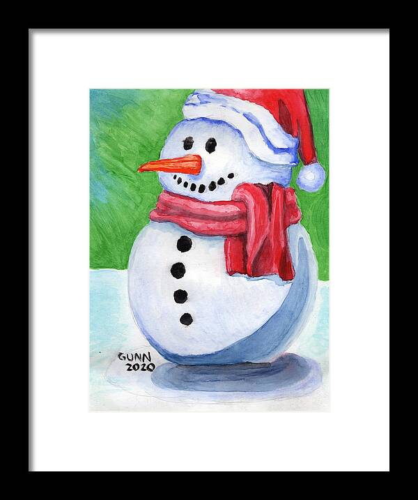 Winter Framed Print featuring the painting Winter Snowman by Katrina Gunn