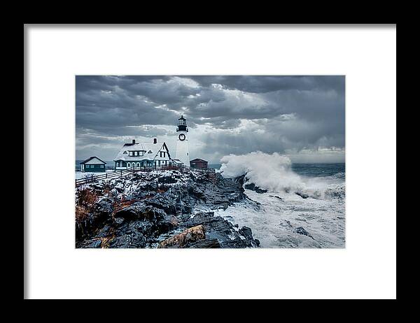Lighthouse Framed Print featuring the photograph Winter Storm, Portland Headlight by Gary Shepard