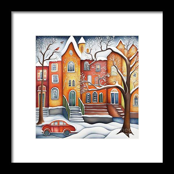 Winter Framed Print featuring the digital art Winter Street Scene - 02418 by Philip Preston