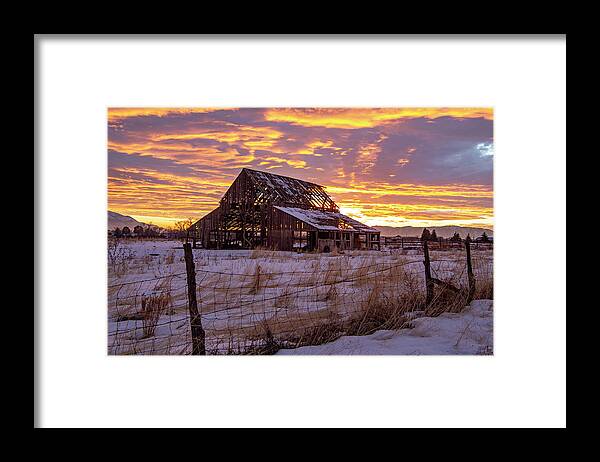 Barn Framed Print featuring the photograph Winter Sunset at Mapleton Barn by Wesley Aston