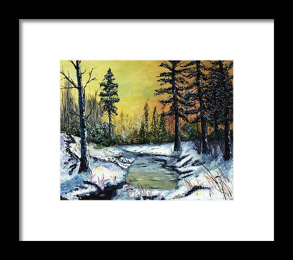  Water Framed Print featuring the painting Winter Sunset Stream by Timothy Hacker
