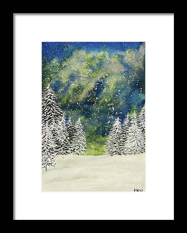 Snow Framed Print featuring the painting Winter Trees by Lisa Neuman
