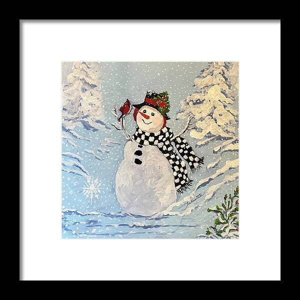 Snowman Framed Print featuring the painting Winter Wonderland by Juliette Becker