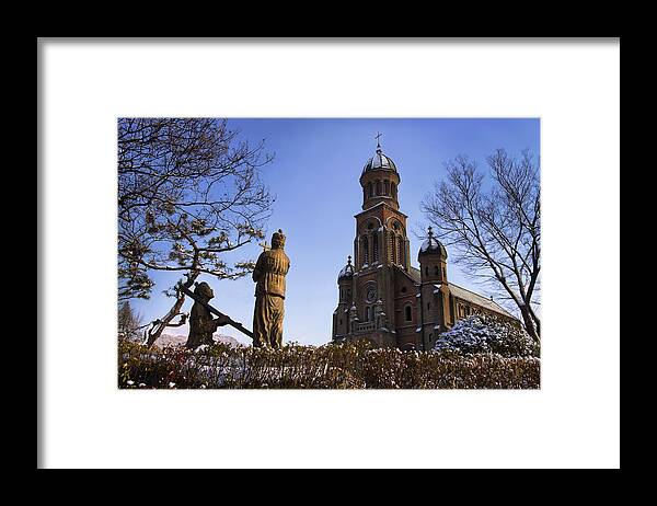 Korea Framed Print featuring the photograph Wintery Worship Cathedral by Greg Timlin Photography