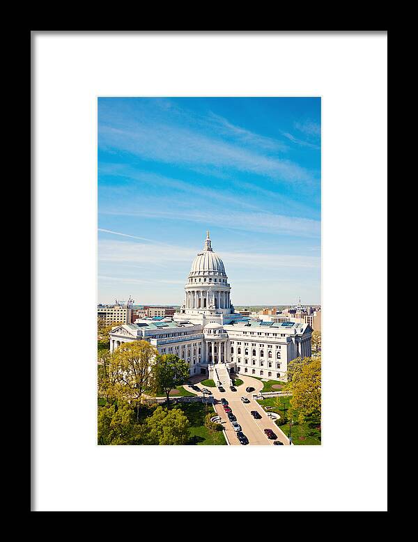 Wisconsin Framed Print featuring the photograph Wisconsin, Madison, Capitol with blue sky by Henryk Sadura