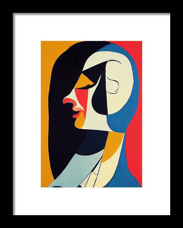 Woman Face In Picasso Style Very Happy Smile Df33de0d D23e 645dd645563  92e645 Aa043f65fd65ee Framed Print