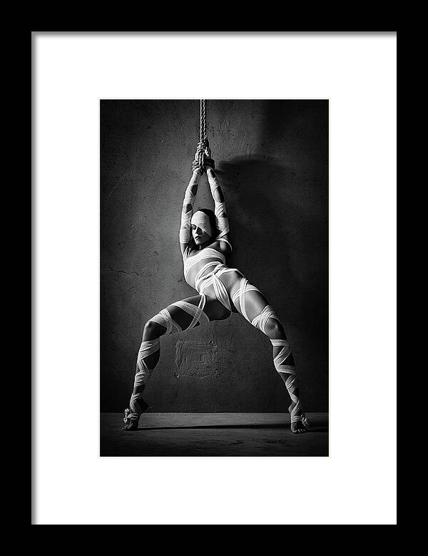 Woman Framed Print featuring the photograph Woman tied up in bandages by Johan Swanepoel