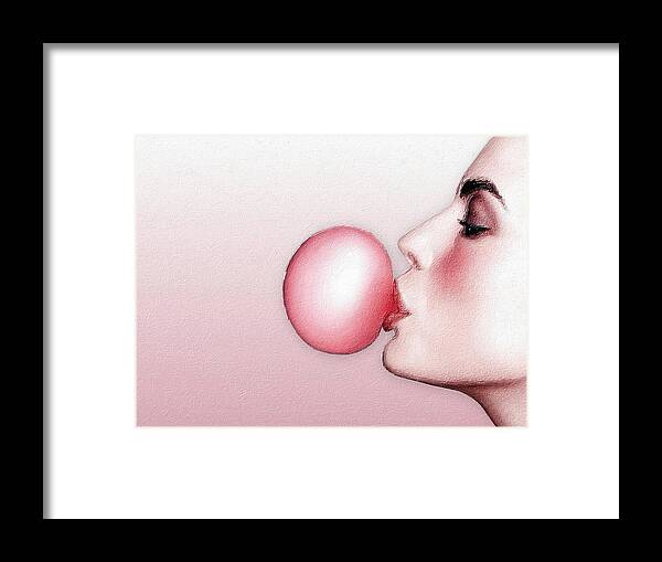 Bubble Gum Framed Print featuring the painting Women Classic Icon Retro with Bubble Gum by Tony Rubino