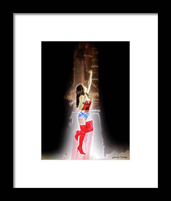 Wonder Framed Print featuring the photograph Wonder Woman Liftoff by Jon Volden