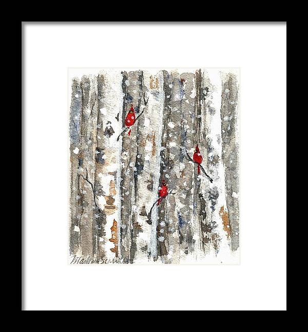 Cardinals Framed Print featuring the painting Woodland Cardilals by Marlene Schwartz Massey