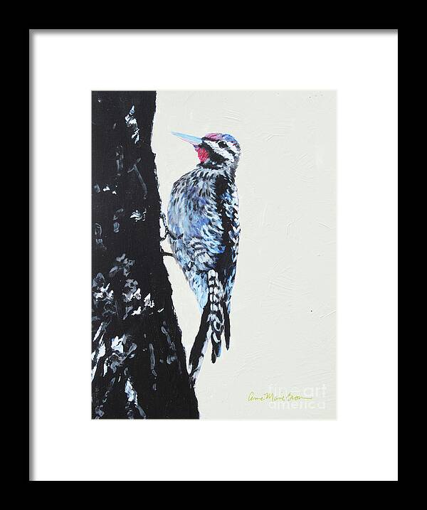 Woodpecker Framed Print featuring the painting Woodpecker by Anne Marie Brown