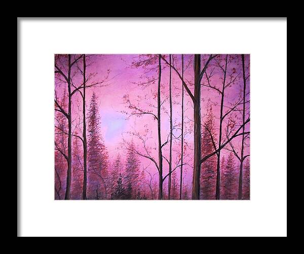 Forest Sky Framed Print featuring the pastel Woods by Jen Shearer