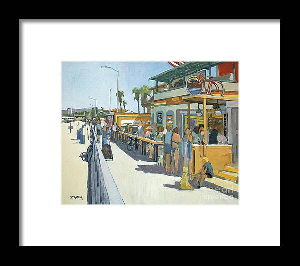 Woodys Framed Print featuring the painting Woody's Breakfast and Burgers - Pacific Beach, San Diego, California by Paul Strahm