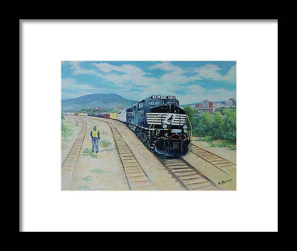 Trains Framed Print featuring the painting Working Heartily by ML McCormick