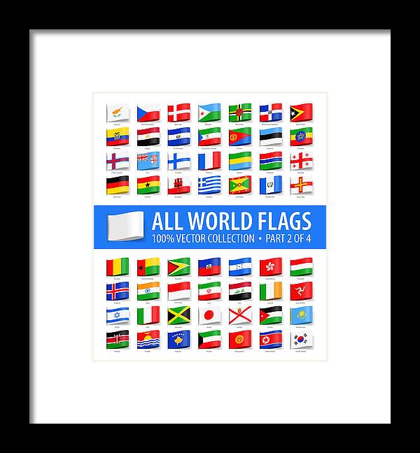 All European Flags Framed Print featuring the drawing World Flags - Vector Tag Label Glossy Icons - Part 2 of 4 by Pop_jop
