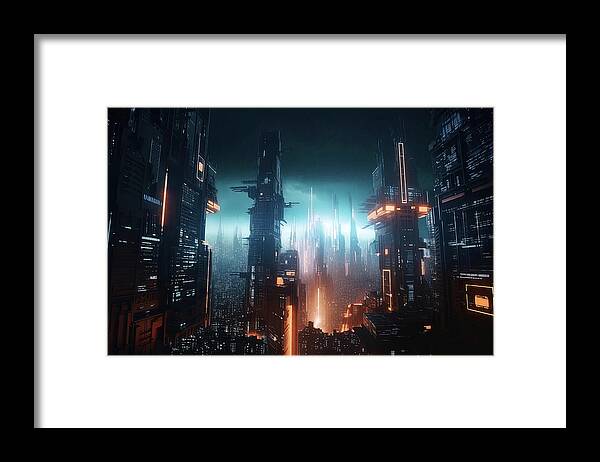 Cyberpunk Framed Print featuring the painting World of Tomorrow, 18 by AM FineArtPrints