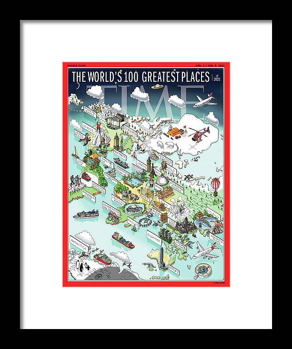 World's Greatest Places Framed Print featuring the photograph World's 100 Greatest Places of 2021 by Illustration by Katherine Baxter