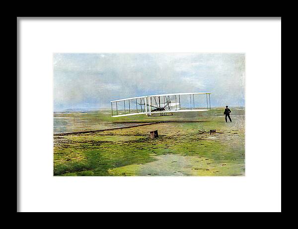 Wright Brothers First Flight Color Framed Print featuring the digital art Wright Brothers First Flight Color by Randy Steele