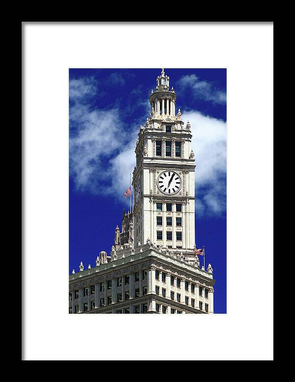 Architecture Framed Print featuring the photograph Wrigley Building Clock Tower by Patrick Malon