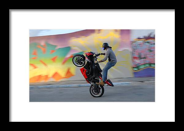 Biker Framed Print featuring the photograph Wynwood - Motorbike Rider, Wynwood District, Miami, Florida by Earth And Spirit