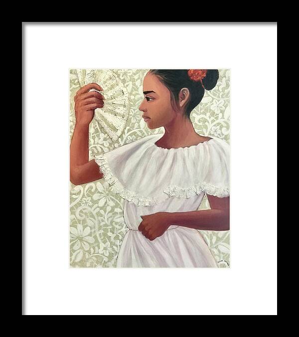 Mexico Framed Print featuring the painting Xochitl Camillal con Abanico by Susan Santiago